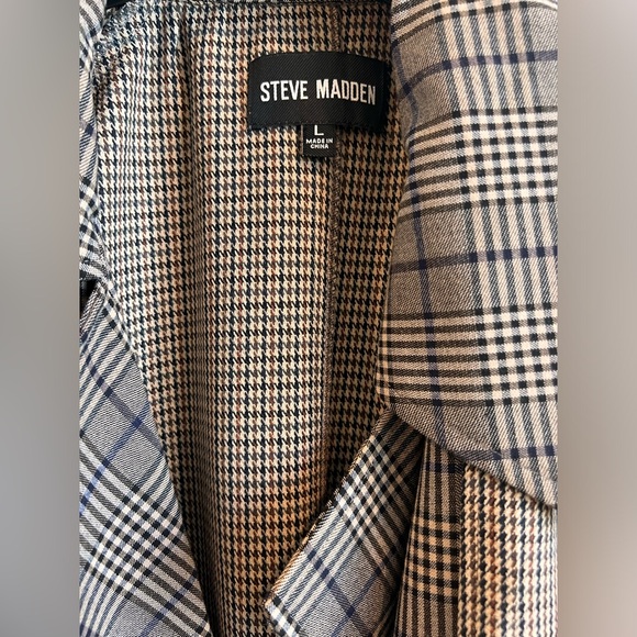 Steve Madden Black and Gray Plaid Trench Coat - Picture 2 of 4